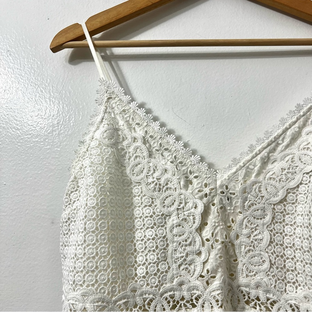 Womens White Lace Eyelet Embroidered Cottagecore Festival Romantic Tank Cami Top - Picture 4 of 13